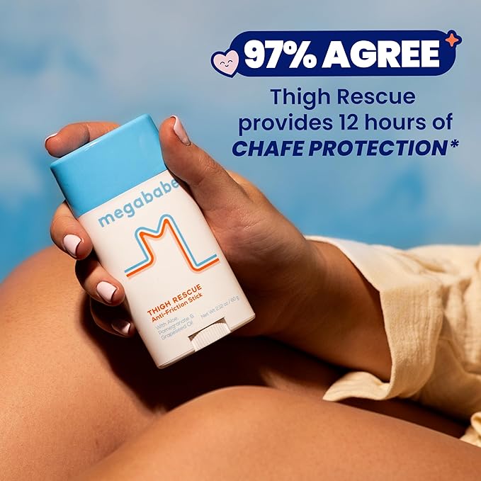 Megababe Thigh Rescue Anti-Chafe Stick | Prevents Skin Chafe & Irritation | Thighs, arms, Bra-Lines & More