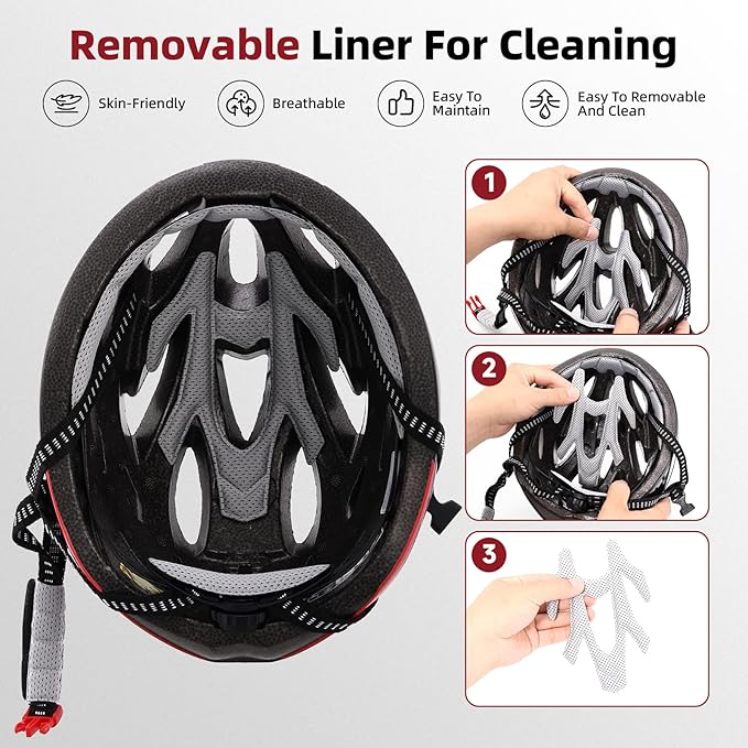 Adult Bike Helmet, Bicycle Helmet with Rear LED Light & Detachable Magnetic Goggles, CPSC/CE Certified Cycling Helmet Adjustable for Men Women Mountain & Road