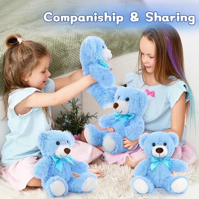 MorisMos 6Pcs Teddy Bears Bulk Baby Shower, 14inch Cute Teddy Bear Stuffed Animals Plush, Small Stuffed Bears on Centerpiece Baby Shower, Blue