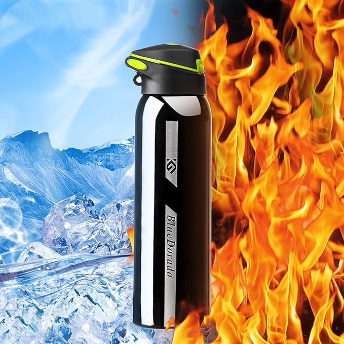 Stainless Steel Cycling Mug, Insulated Bike Water Bottle with Straw Lid & Flex Cap, BPA-Free, 18 Oz