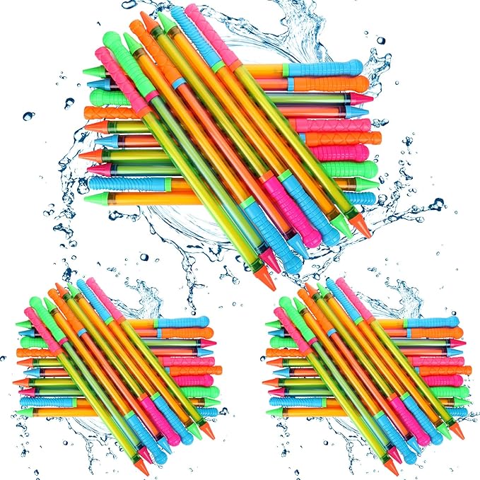 Wettarn 48 Pcs Crayon Water Guns Bulk 25" Long Range Water Tube Squirters Big Water Shooters Water Suction Gun Beach and Pool Toys for Summer Pool Party Water Game Boys Girls Adults
