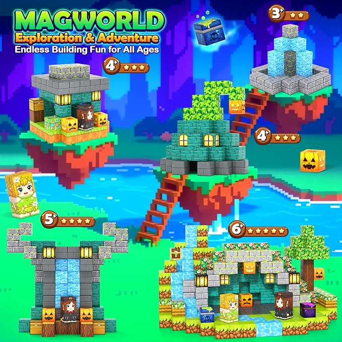 Magnetic Blocks - 150 Building Blocks Mine Magnets Building Craft Autistic Kids Friendly Sensory Toys STEM Creative Toy Game for Kids Age 3-5 4-6 5-7 8-12 - Magical Enchanted Playset