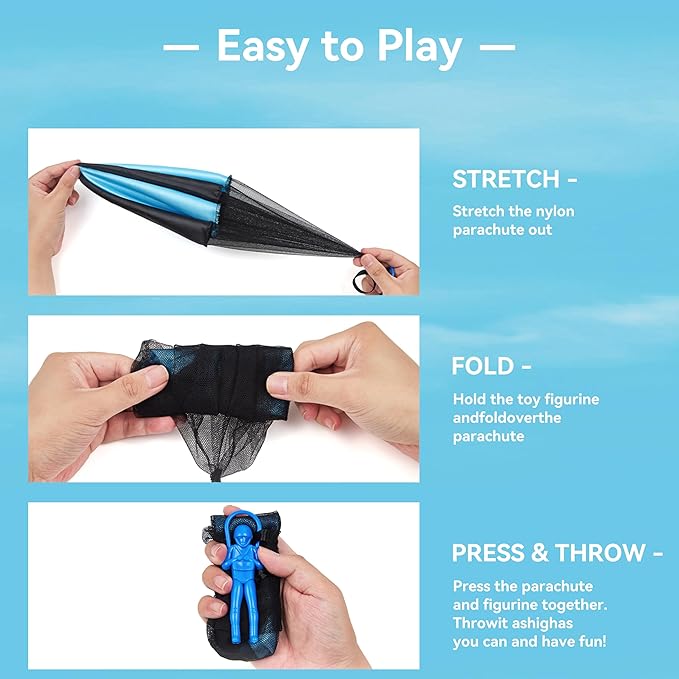 Parachute Toys for Kids, Flying Outdoor Toys for 3 4 5 6 7 8 9 10 11 12 Year Old, Halloween Birthday Christmas Stocking Stuffer, Coolest Gifts for Toddler Children Teen Boy Girl Men, Larger 3 Pcs