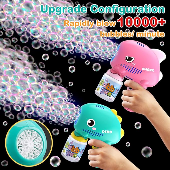 2 Pack Bubble Gun Machine for Kids, Automatic Light Up Bubble Blower with 2 Bottles 10 Bags Refill Solution, 10 Holes Bubble Guns Blaster for Toddlers, Outdoor Toys Gifts, Wedding Party Favor