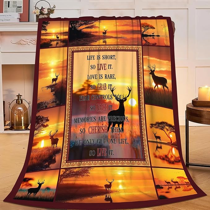 Deer Throw Blanket Deer Elk Stuff Gifts for Kids Girls Boys Adults Women Men Soft Cozy Warm Plush Fluffy Fuzzy Fleece Blanket Decor 60''X80''