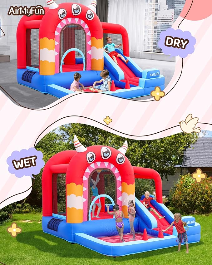 AirMyFun Inflatable Bounce House,Bouncy Castle with Air Blower,Play House with Ball Pit,Inflatable Kids Slide,Jumping Castle with Carry Bag