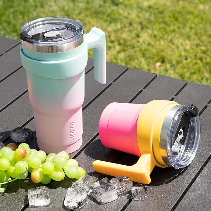 BJPKPK Tumbler With Handle And Straw Lid 30 oz Stainless Steel Insulated Coffee Tumbler Cups For Home, Office or Car,Pink Yellow Rose