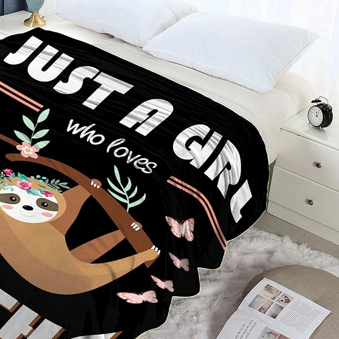 Sloth Blanket Just Girl Loves Sloths Blanket Soft Blankets and Throws Flannel Cozy Lightweight Quilt Gift Perfect for Bed Sofa Couch-40 x30 Extra Small for Pets Toddler