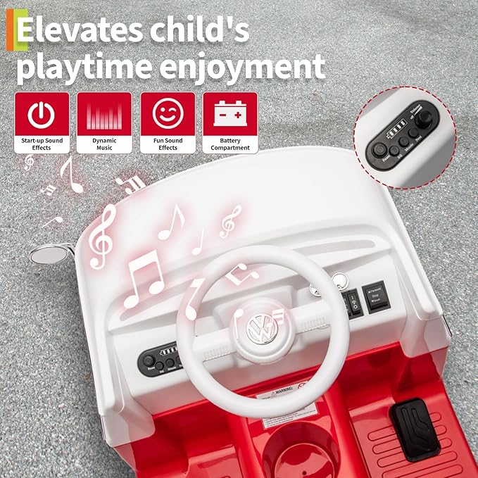 6V Electric Ride on Car, Licensed Volkswagen Ride on Bus for Kids with Led Light, Horn and Music, Battery Powered Ride on Toy for Kids - Gift for Toddler
