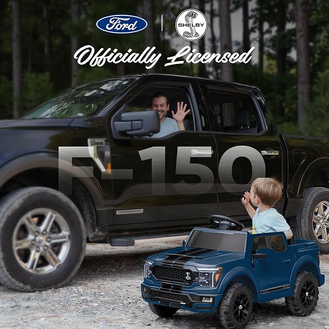 Licensed Ford Shelby F-150 Kids Ride on Car Truck, 12V Toddler Electric Car for Kids Ages 3-6 w/Remote Control - Blue