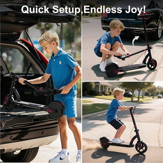 Caroma Electric Scooter for Kids Ages 6-14, 150W/180W Motor,10 MPH Max Speed & 7 Miles,Adjustable Height & Speed,Colorful Lights,LED Display,Foldable Kids Electric Scooter 132 Lbs Max Load