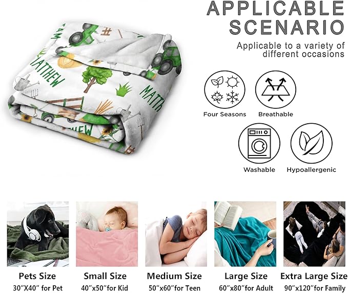 Custom Tractor Blanket with Name Personalized Tractor Blankets for Girls Boys Women Men Customized Blanket Gifts for Birthday 50"x60"for Teens