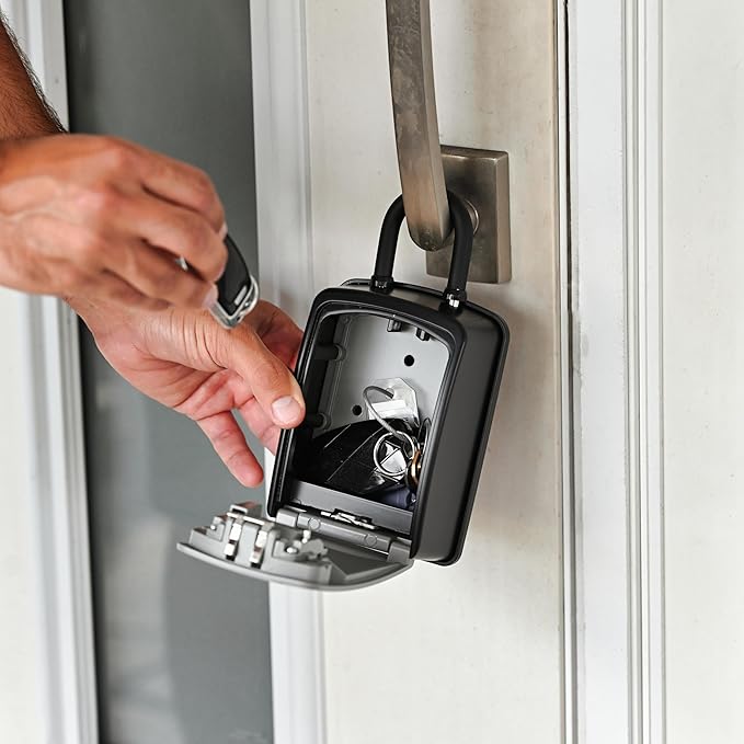 Iron Lock® XXL Portable Key Lock Box and Wall Mounted with Removable U-Shackle Waterproof Indoor Outdoor 4 Digit Combo with Resettable Code with A B Switch Extra Large Key Lockbox Outside (XXL, Grey)