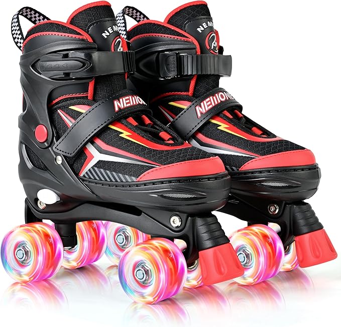 NEMONE Roller Skates for Boys Kids Ages 4-6 5-8 6-12 8-12 with 4 Sizes Adjustable Light up Wheels, Todder Beginner Rollerskates Indoor Outdoor Sports