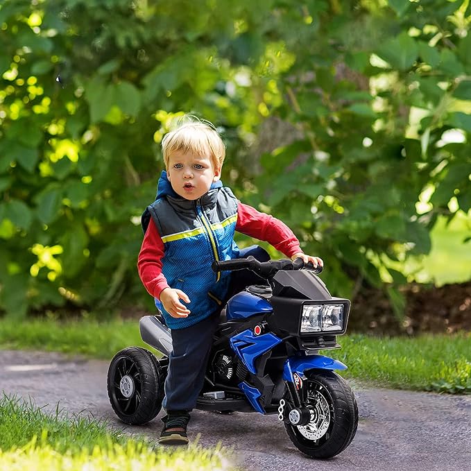 Aosom 6V Kids Motorcycle Toddler Ride-on Toy, High-Traction Battery-Operated Mini Electric Motorbike with Forward/Reverse Switch, Music, Headlights, Horn, Blue