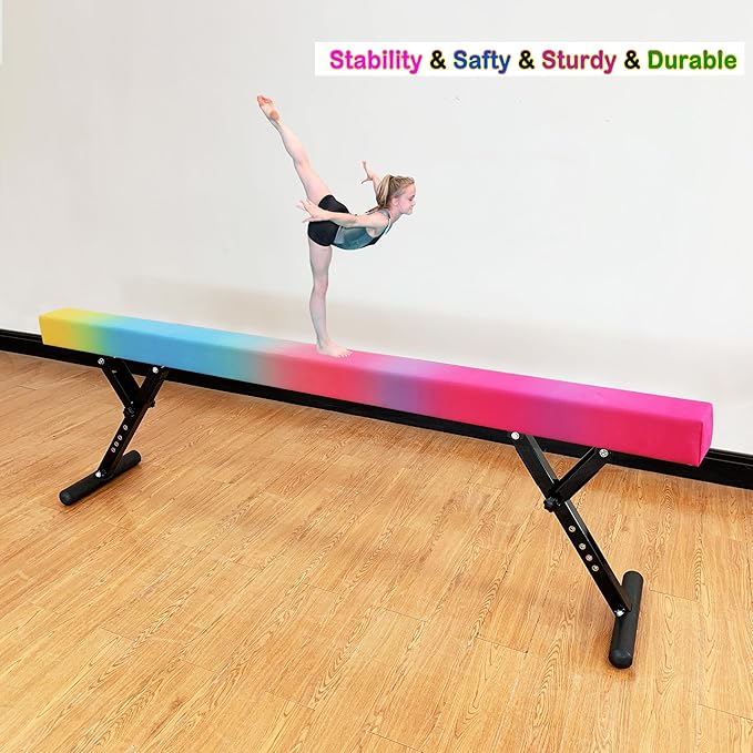 Adjustable Balance Beam 8 ft Gymnastic Beam Adjustable Height for Kids and Teenage of All Gymnastic Levels, Gymnastic Training Beam Gymnastic Equipment for Athlete Home and Gym Club Use