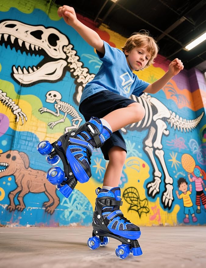 NEMONE Roller Skates for Boys Kids Ages 4-6 5-8 6-12 8-12 with 4 Sizes Adjustable Light up Wheels, Todder Beginner Rollerskates Indoor Outdoor Sports