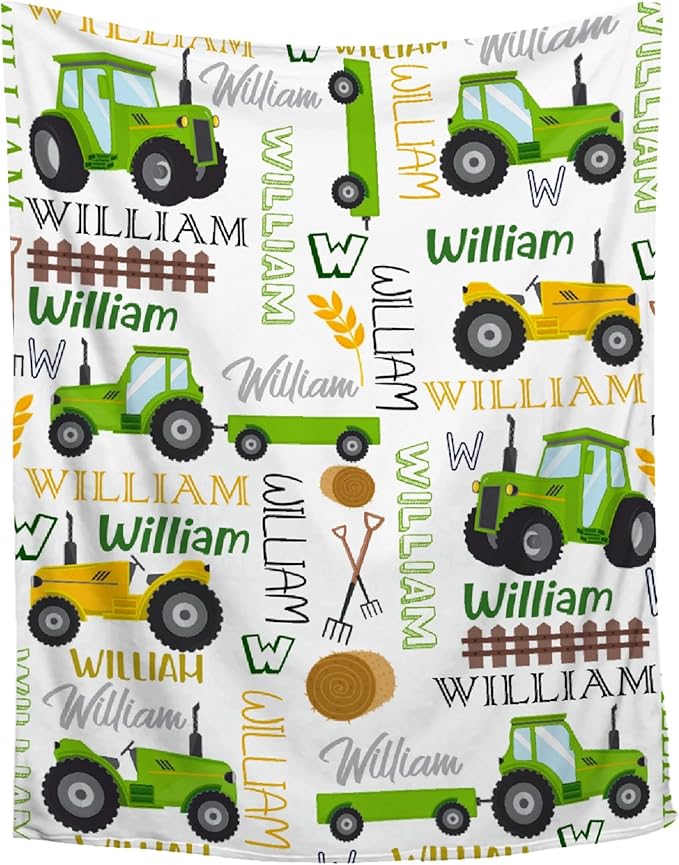 Custom Tractors Blanket with Name Personalized Tractors Blankets for Girls Boys Women Men Customized Blanket Gifts for Birthday 30"x40"for Toddler/Pets