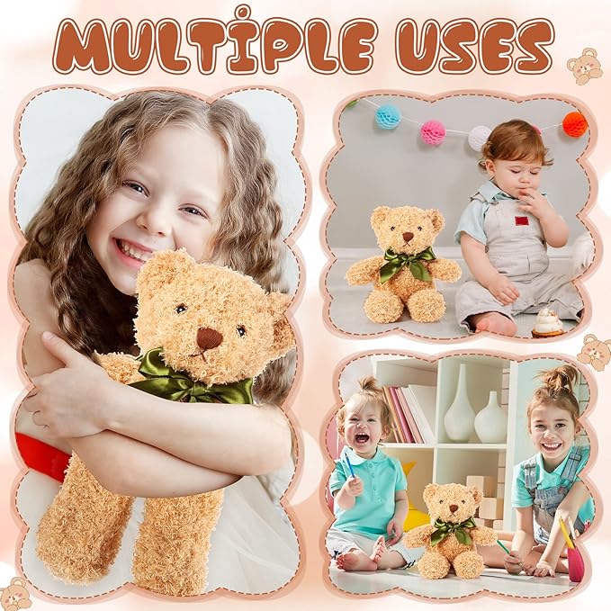 HyDren 30 Pcs Stuffed Animals Plush Bears Gifts Bulk Sleeping Playing Bear Toys with Bow Tie for Birthday Baby Shower Graduation Christmas Wedding Party Favor(10 Inch,Brown)