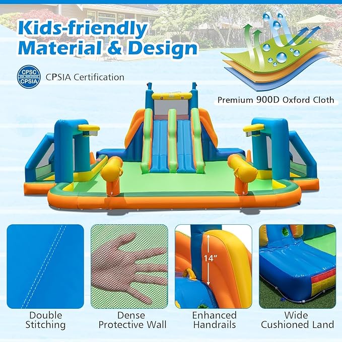 BOUNTECH Inflatable Water Slide, 19x17FT Mega Waterslide Park Dual Long Slides for Racing Fun w/Dual Climbing Wall, Large Splash Pool, Water Slides Inflatables for Big Kids and Adults Outdoor Backyard