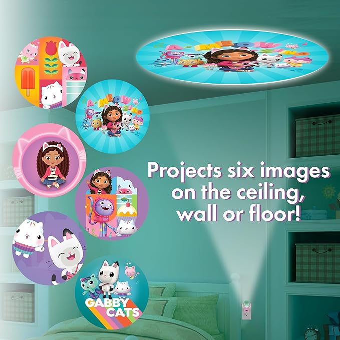 Projectables Gabby's Dollhouse LED Kids Night Light, Projector, Plug-in, Dusk-to-Dawn Sensor, for Bedroom, Bathroom, Playroom, Toyroom, 80079