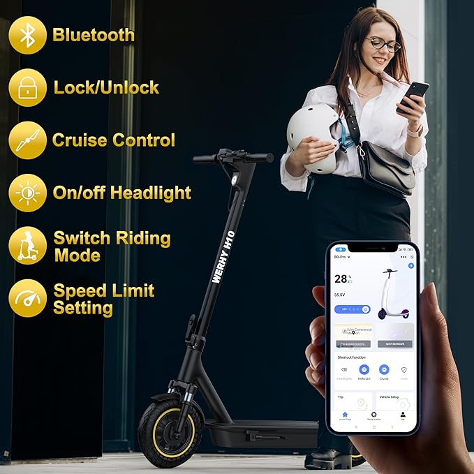 Electric Scooter, 350W/500W Powerful Motor, 19/22 MPH Max Speed, 15/21/28 Miles Range, with 8.5"/10" Solid Tires, Lightweight Foldable Kick Scooter with Dual Braking Systems, Smart APP, Cruise Control