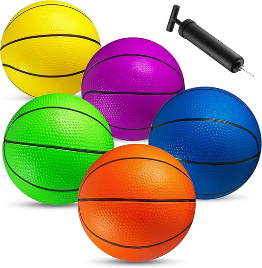 Mini Basketball Set for Kids - 6 Inch (5 Pack) w/ Hand Pump - Small Size Indoor Mini Hoop Balls for Toddlers - Over the Door Basketball Games, Indoor & Outdoor, Small Hoops, Pool Play & Party Favors