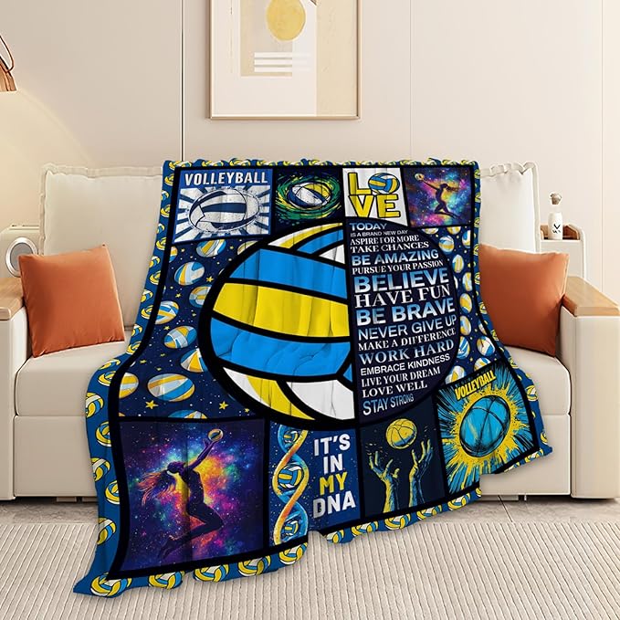 Volleyball Blanket, Blue Volleyball Throw Blanket, Volleyballs Gifts Blankets Stuff Fleece Flannel Plush for Men Boys Women Girls Lovers Adults Soft Bedding Gift for Sofa Bed Office Home Decor 80"x60"