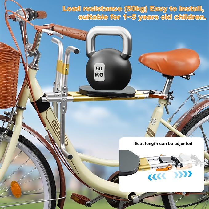 2025 Front Child Bike Seat, Kids Bike Seat for Adult Bike,Portable, Tool-Free, Quick-Release,Toddler Bike Seat for 2-6 Years(up to 55lbs)