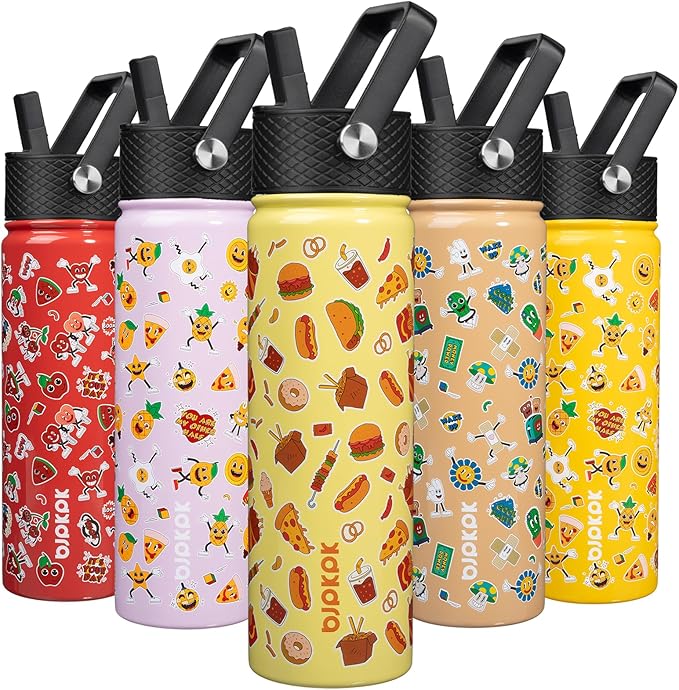 BJPKPK Insulated Water Bottle with Straw Lid, 22 oz Stainless Steel Metal Water Bottles, Reusable Leak Proof BPA Free Water Bottles, Cups, Thermo, Yummy