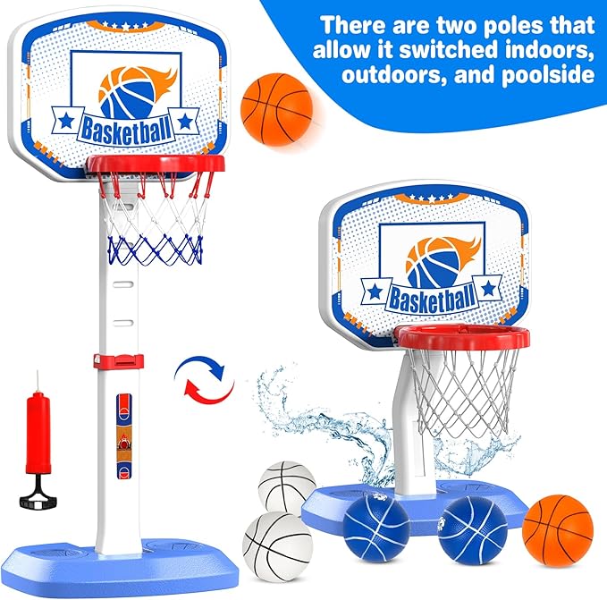 M SANMERSEN Toddler Basketball Hoop Indoor, Mini Height Adjustable Kids Basketball Hoop with 6 Balls, Outdoor Basketball Pool Games Toys Gifts for Baby Boys Girls Ages 1-3 2-4 4-8 Birthday Gifts