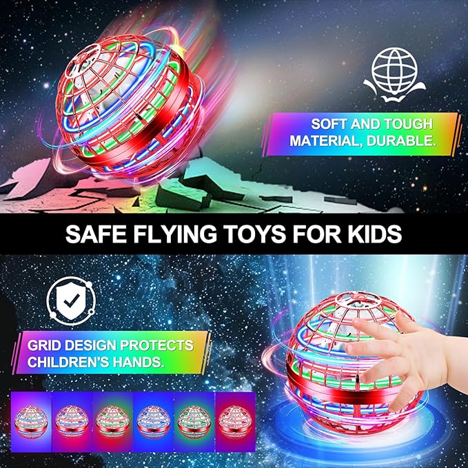 Flying Orb Ball Toy,2025 Upgrad Parachute LED,Magic Hand Controlled Mini Gravity Ball,Cosmic Globe Boomerang,Cool Thanksgiving Birthday Gift for 6 7 8 9 10+ Year Old Girls-Bright Red