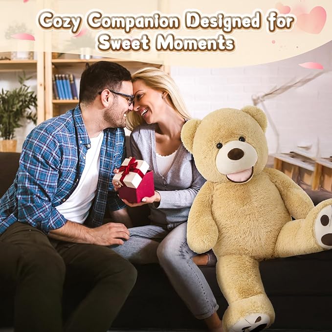 MorisMos Smiling Giant Teddy Bear, 39inch Large Stuffed Animal Bears with Big Footprints Plush, Kids Girlfriend Boyfriend Gift, Light Brown