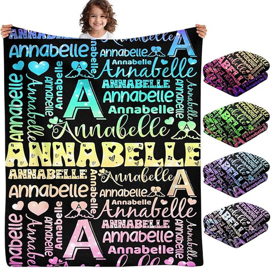 Custom Name Blanket Personalized Blanket for Girls - Printed in USA, Soft & Cozy Throw Blankets for Kids Adult Birthday
