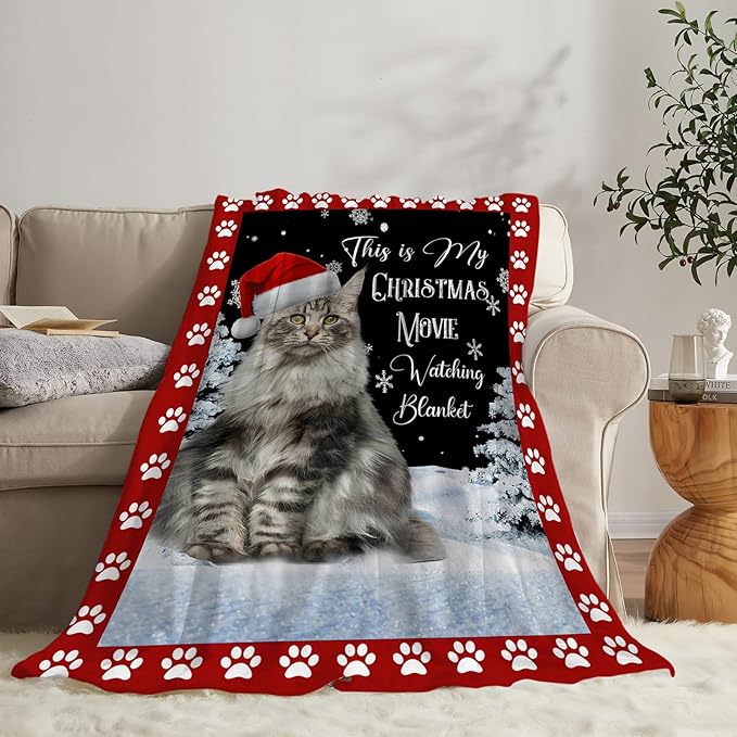 Cat Blanket Cat Lover Gifts Christmas Throw Blankets for Girls Boys Women Men Plush Cozy Flannel Fleece Ultra Soft Fuzzy Party Blanket for Bed Couch Sofa 80"X60"