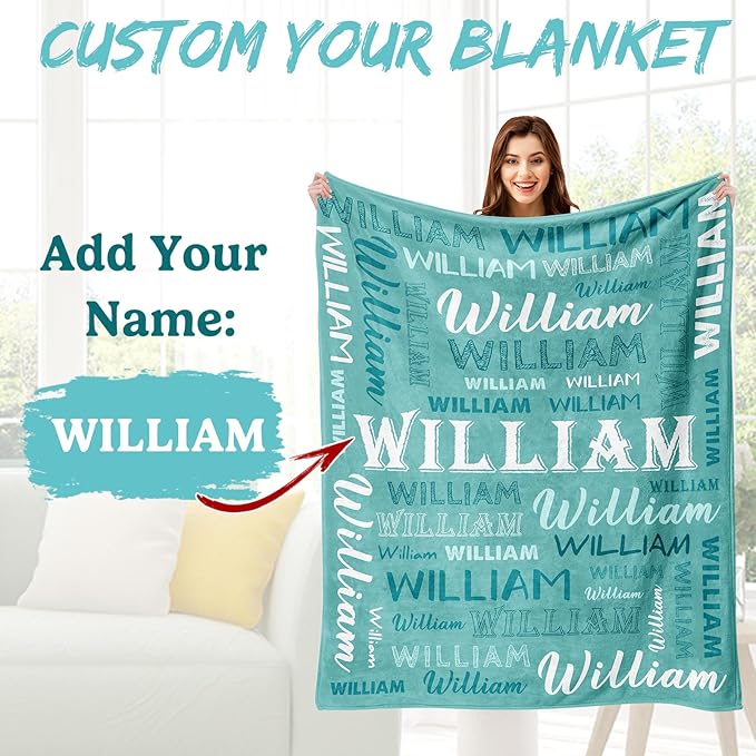 Ship Next Day, Personalized Baby Blanket with Name - Printed in USA, Custom Name Blanket for Boys Girls Kids, Customized Flannel Blankets Gifts for Teen Shower Toddlers Christmas Brithday