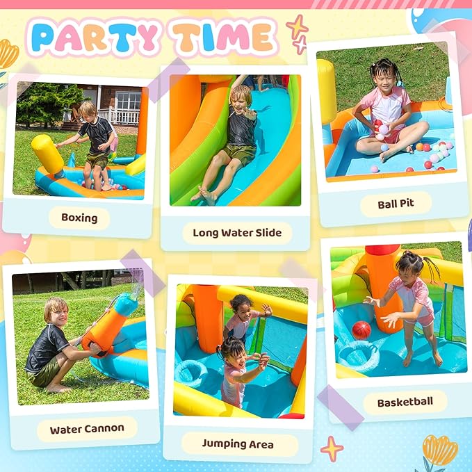 Inflatable Bounce House, Inflatable Water Slide, Inflatable Water Park for Backyard, Bouncy House with Slide, Bounce House for Kids 3-6, Waterslide, Water Bounce House with Pool, Indoor and Outdoor