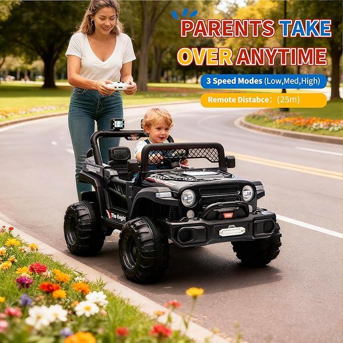12V Kids Electric Ride on Truck，Parent Remote Control Car for Kids| Features 3 Speeds to 6MPH, 2 * 550w Moto, Spring Suspension, LED Lights, Music | for Children Aged 2-8 Years，Black