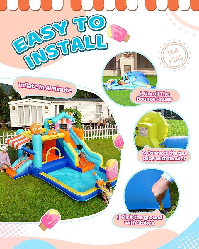 Doctor Dolphin Inflatable Bounce House with Slide and Blower for Kids, Double Slide Jumping Inflatable Bouncer Blow Up Bouncy Castle with Ball Pit for Indoors and Outdoors