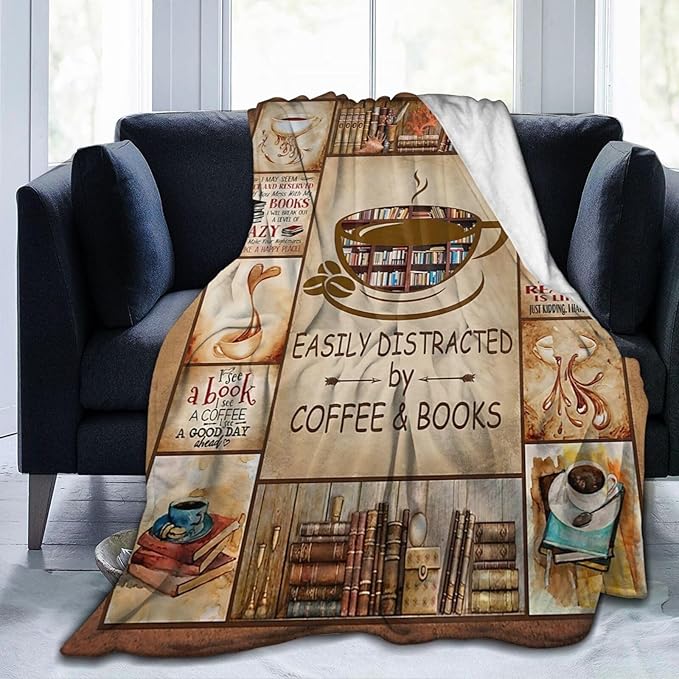 Book Lovers Gifts Blanket Flannel Fleece Reading Librarian Coffee Throw Blanket Cozy Plush Ultra Soft Fuzzy Reader Bookworm Graduation Blankets for Girls Women Boys Men 50"X40"