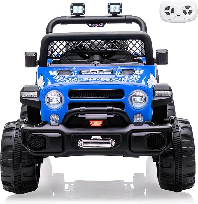 12V Kids Electric Ride on Truck，Parent Remote Control Car for Kids| Features 3 Speeds to 6MPH, 2 * 550w Moto, Spring Suspension, LED Lights, Music | for Children Aged 2-8 Years, Blue
