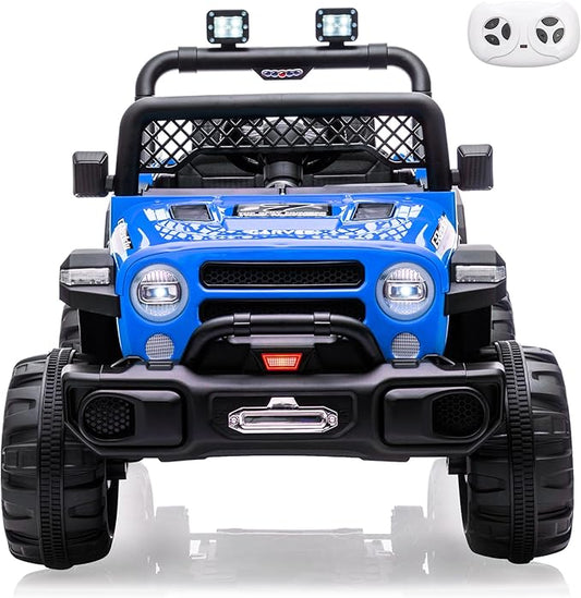 12V Kids Electric Ride on Truck，Parent Remote Control Car for Kids| Features 3 Speeds to 6MPH, 2 * 550w Moto, Spring Suspension, LED Lights, Music | for Children Aged 2-8 Years, Blue
