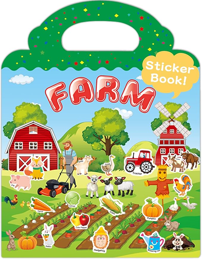 Benresive Reusable Sticker Book for Toddlers 2-4 Years, Fun Travel Stickers for Kids, Waterproof Sticker Books for Toddlers 1-3, Crafts Activities for Toddler 1-3 2-4 3-5 - Farm