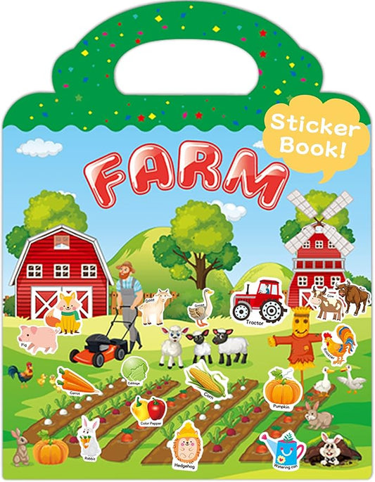 Benresive Reusable Sticker Book for Toddlers 2-4 Years, Fun Travel Stickers for Kids, Waterproof Sticker Books for Toddlers 1-3, Crafts Activities for Toddler 1-3 2-4 3-5 - Farm