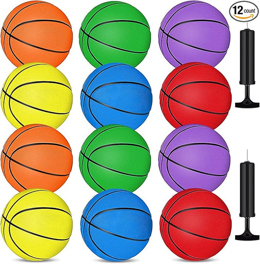 Wettarn 12 Pcs Mini Basketballs for Kids - Size 3 Colorful Rubber Basketball Bulk with Pump for Mini Hoop, Indoor Outdoor Practice, Game, Back to School Party, 7 Inch