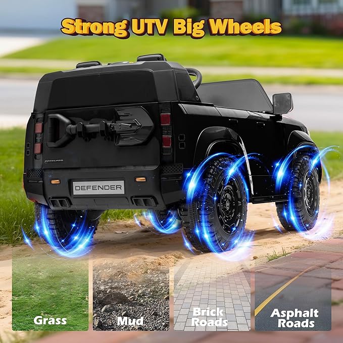 24V Licensed Land Rover 2 Seater Ride on Car for Kids, Battery Powered Electric Car Ride on Vehicle with Parent Remote Control, LED Light, Spring Suspension, Suitable for Aged 3-8, Black