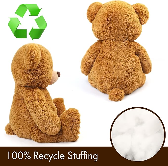 LotFancy Teddy Bear Stuffed Animals, 20 inch Brown Soft Cuddly Stuffed Plush Bear, Cute Stuffed Animals Toy with Footprints, Gifts for Kids Baby Toddlers on Baby Shower, Easter Decoration