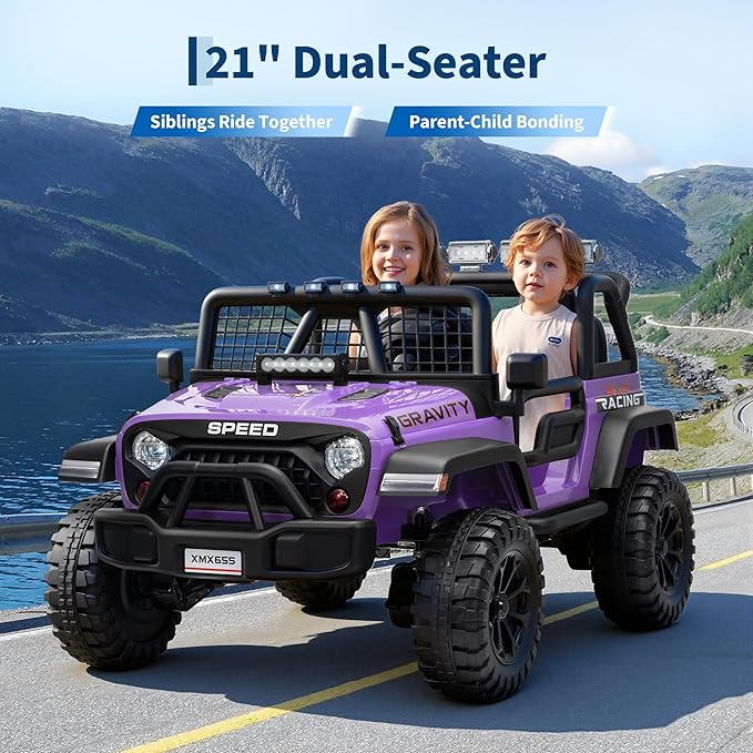 24V 2 Seater Kids Electric Truck with Parent Remote Control, 4WD Ride on Car for Toddlers & Kids 4-8, 100Min Battery, Dual Motor, All Terrain Electric Vehicle Gift for Boys Girls