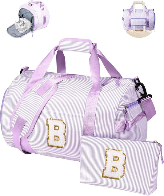 Birthday Gift for Tween, Girls Travel Duffle Bag, Kids Initial Overnight Duffel Bags with Shoe Compartment, Personalized Dance Bag with Cosmetic Pouch, Teen Gifts Trendy Stuff (Letter B)