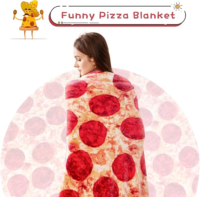 LetsFunny Pizzas Blanket, 2.0 Double Sided Wrap Throw Blanket for Adults Kids, Giant Funny Realistic Food Blankets, Soft Flannel Round Throw Blanket Cool Presents